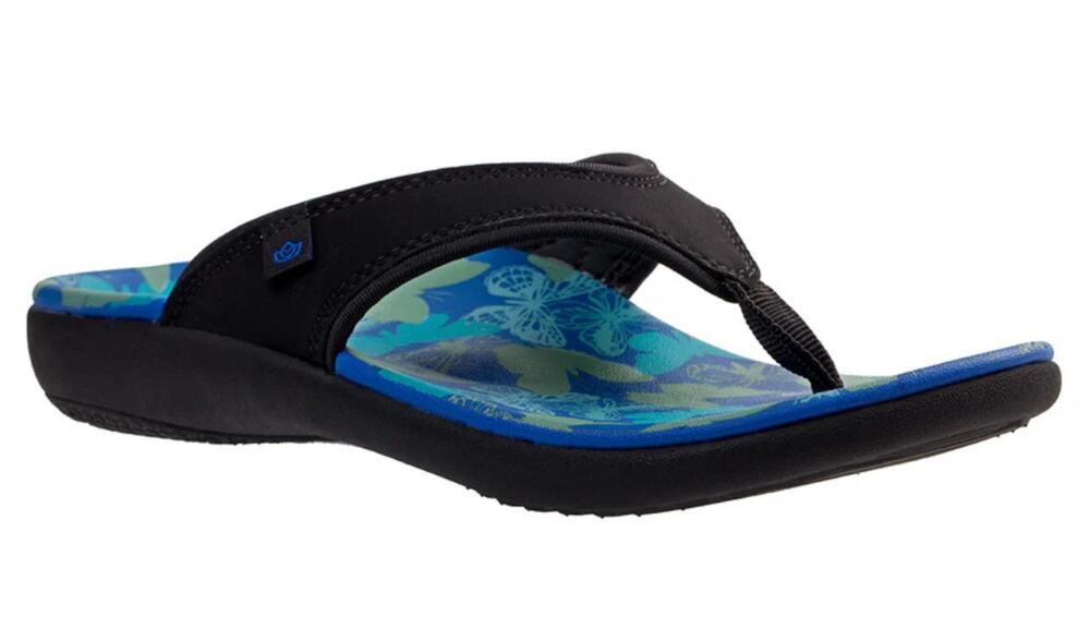 Spenco Women's Yumi Butterfly Sandals US 10 WIDE Blue Black Flip Flop NWT